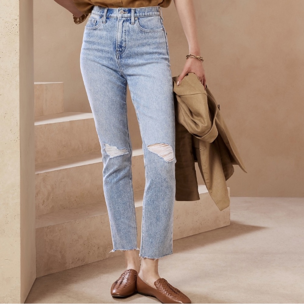 Banana Republic Light Blue High Rise Distressed Jeans